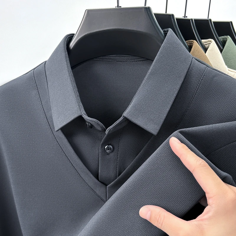 التصميم الأصلي جودة الرجال وهمية قطعتين الخريف التلبيب الياقة بلون طويل الأكمام تي شيرت الأعمال عارضة الاتجاه الرجالية