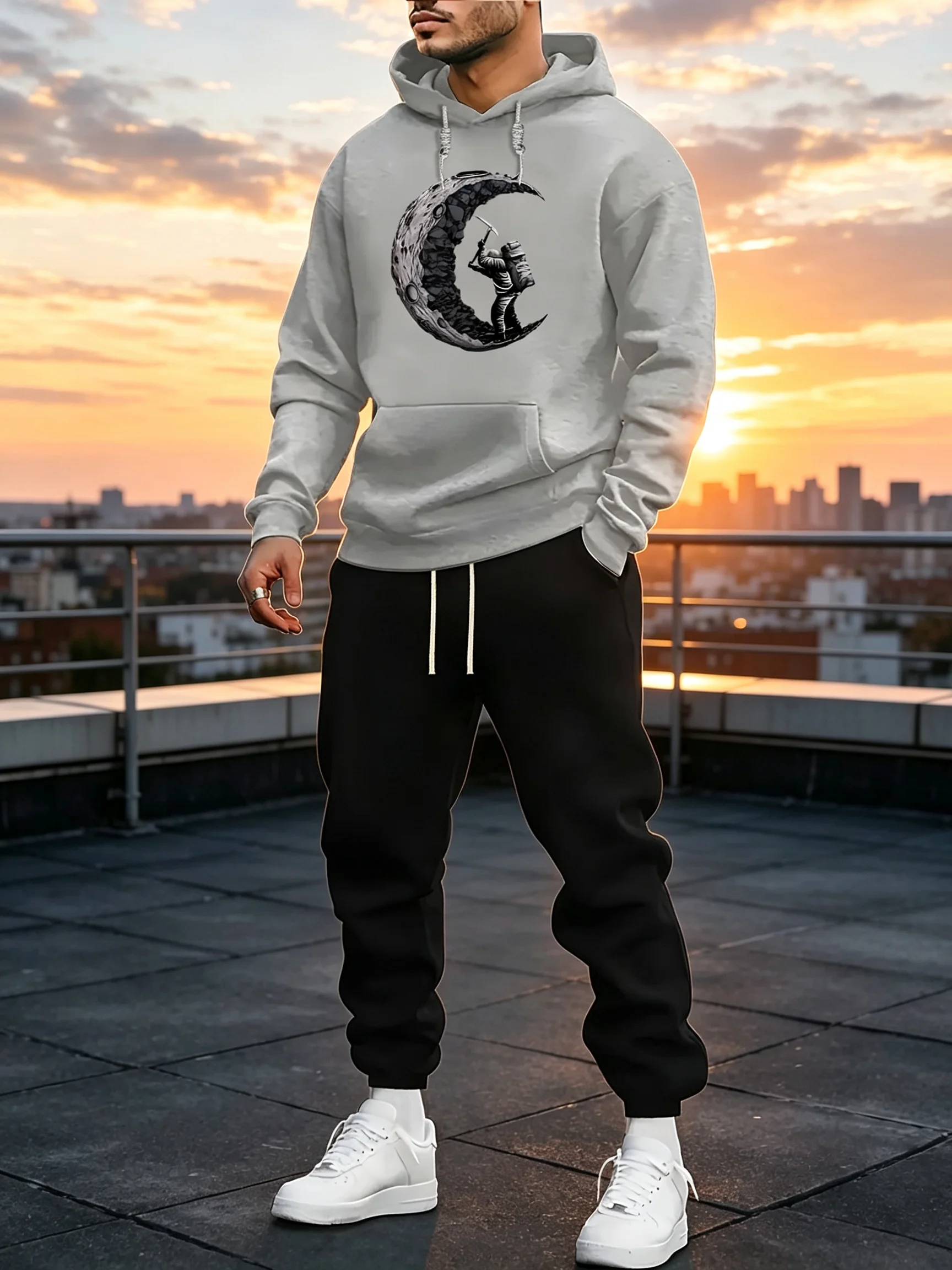Men Christmas 2‑Piece Tracksuit, Versatile Long Sleeve Hoodie & Drawstring Pocket Jogger Pants for  Autumn Winter Outdoor Wear view 4