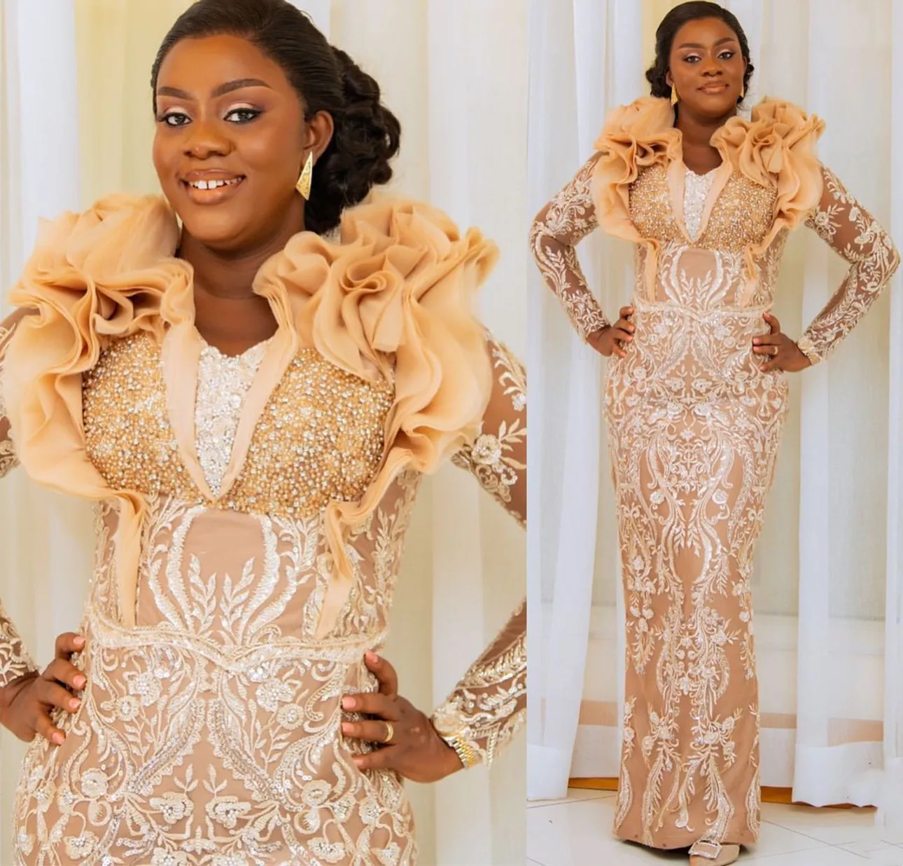 

2024 Gold Straight Prom Dresses Sequined Lace Evening Formal Party Second Reception Birthday Engagement Gowns Dress ZJ41