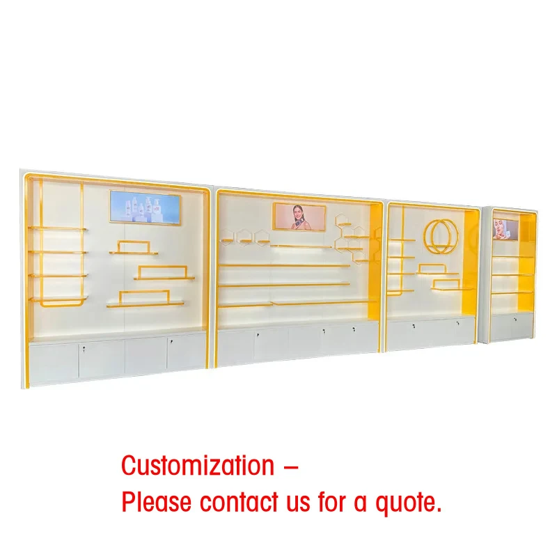

custom.Beauty Salon Baked Paint Cosmetics Display Cabinet Glass Layer Board with Dust-proof Design Customization Display S