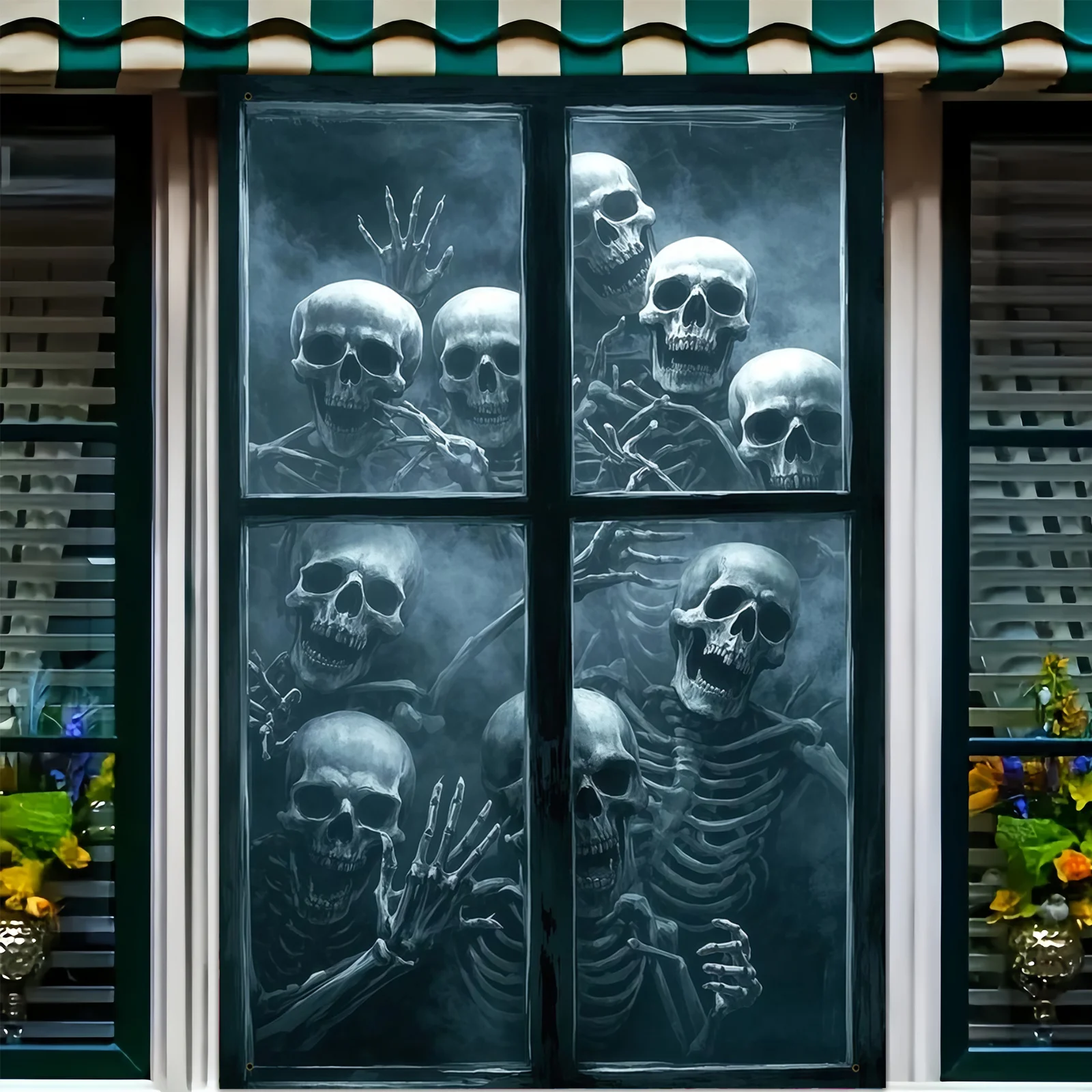 2D-gordijnbanner, 1 stuk Halloween-schedel raam- en deurdecoratie, duurzaam en langdurig. PMJ