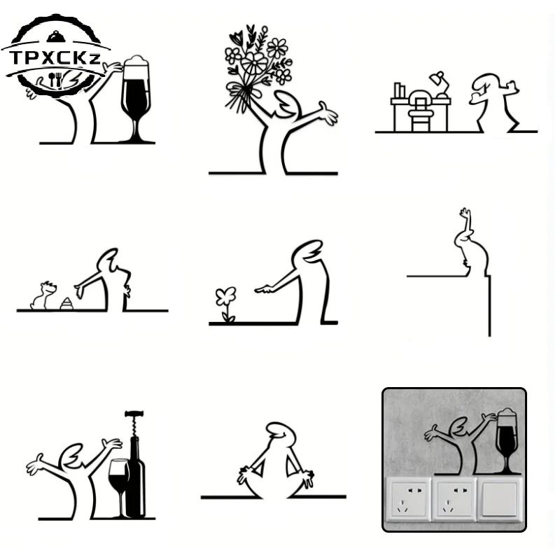 Modernes Metallposter für Wohnzimmer, Büro, Schlafzimmer, Heimdekoration, Geschenk, Wanddekoration, minimalistische Innenräume, Line Art Switch Sticker