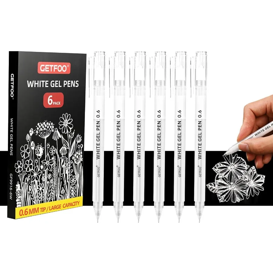 

Белые гелевые ручки 0,6 мм, белая архивная чернильная ручка для черных бумажных праздничных подарков и детализации Bullet Jourl, 6 упаковок, набор архивных чернил для