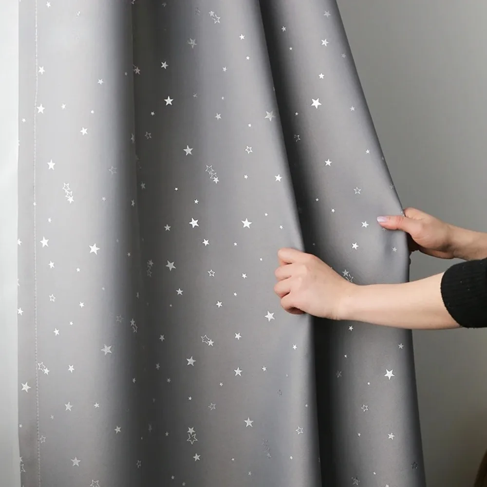Cartoon Silver Star Boy Children's Bedroom Blackout Grey Curtains for Kids Living Room Balcony Window White Tulle Drapes