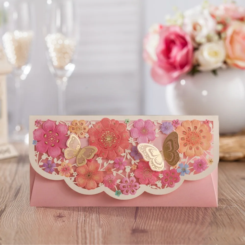 6pcs Laser Engraving Chinese Red Envelopes Hollow Embossed Red Packet Rectangular Three-dimensional Lucky Money Bag Marriage