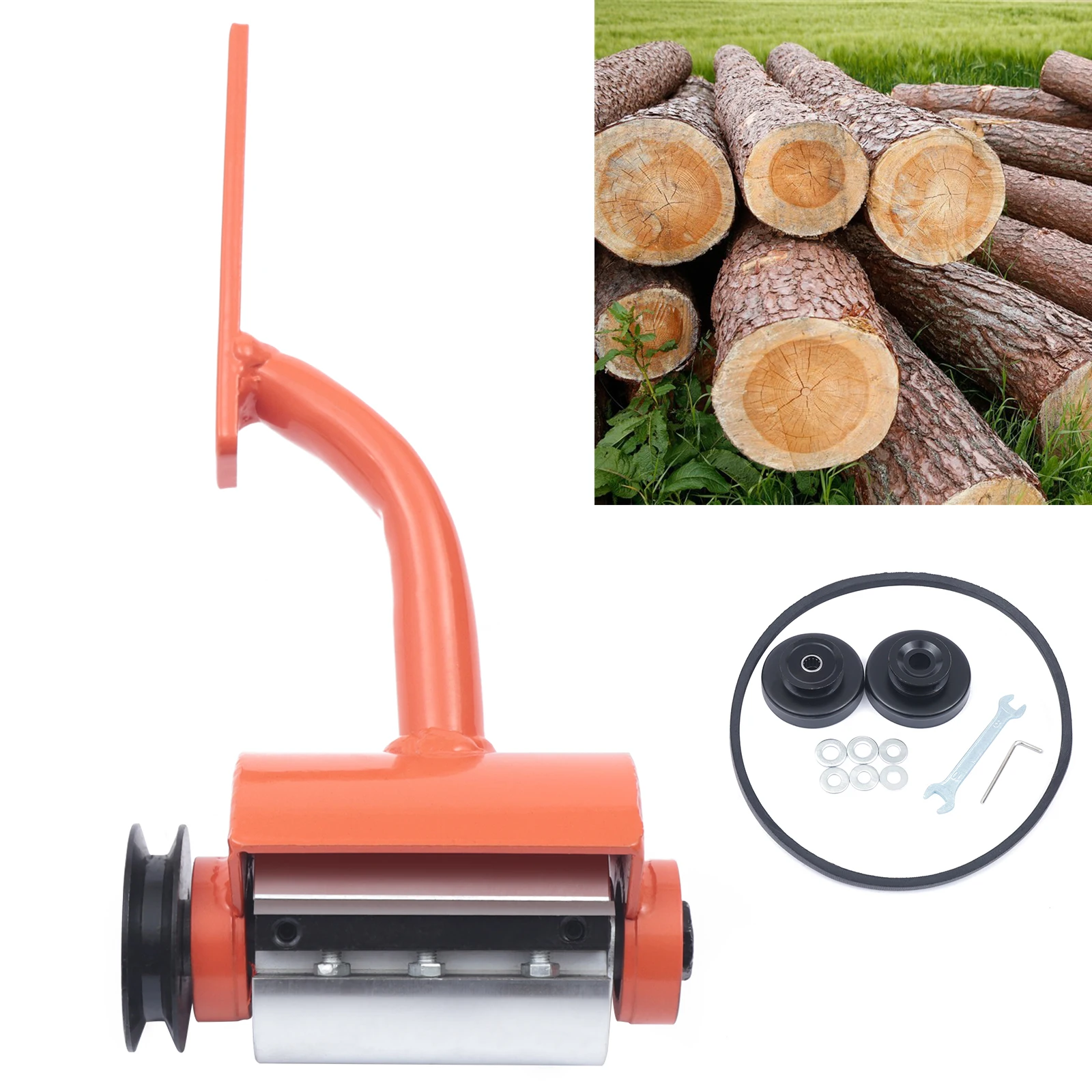 

Belt Driven Log Peeler, Log Peeling Tool, with Spare Blades, Carbon Steel & Aluminum Construction, High Hardness Wear Resistant, Fast Feed Speed, Safe Lock, for Bark Removal