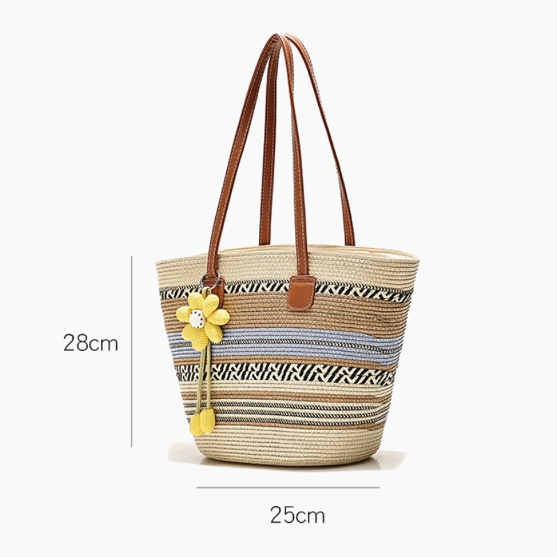 New Trendy Ethnic Style 2026 Spring/summer Large Capacity Woven Bag for Outings, Vacations, Beaches, Straw Woven Shoulder Bag