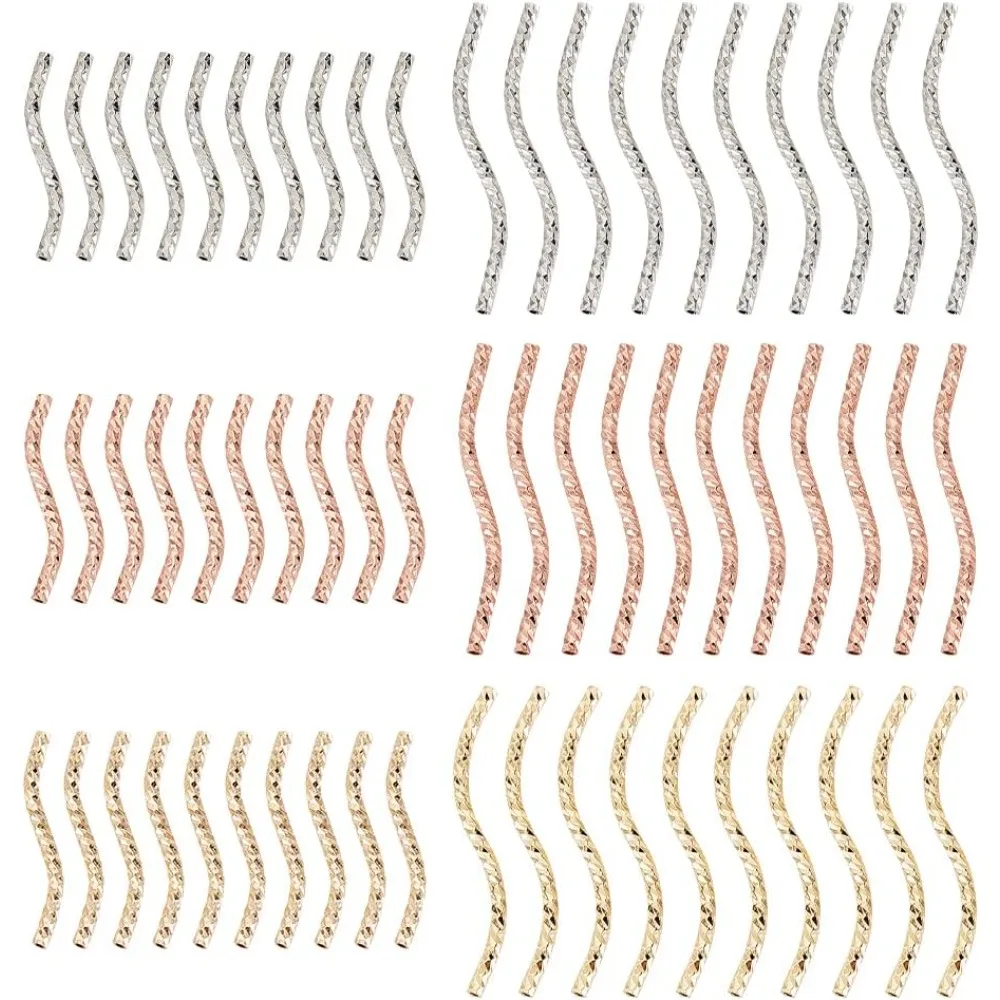 

60Pcs 2Size 14K Noodle Tube Spacer Beads Light Rose Curved Noodle Tube Beads for DIY Bracelet Necklace Jewelry Making