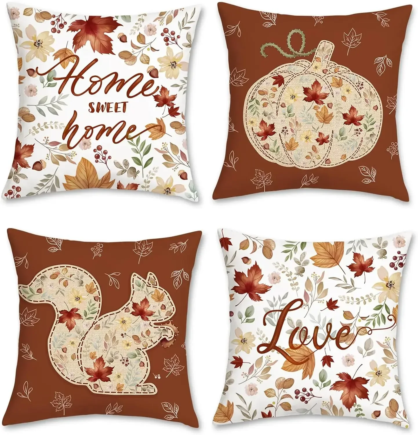 Cushion Cover Autumn 45 X 45 Cm Autumn Leaf Squirrel Pumpkin Short Plush Decoration Pillowcase Living Room Home Decoration