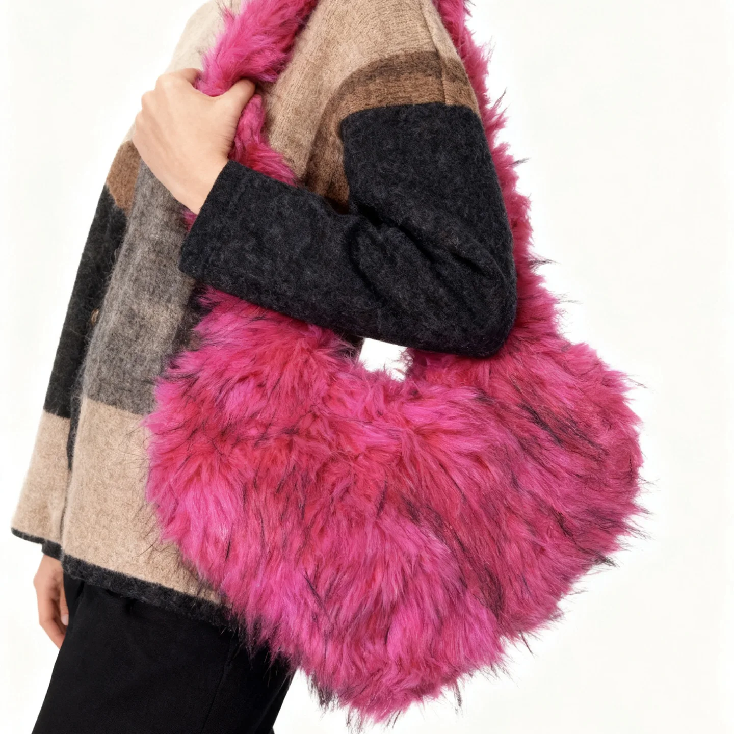 

Fluffy Heart Shaped Shoulder Bag Candy Color Faux Fur Bags for Women Winter Warm Soft Plush Crossbody Bag Handbags Women Bags