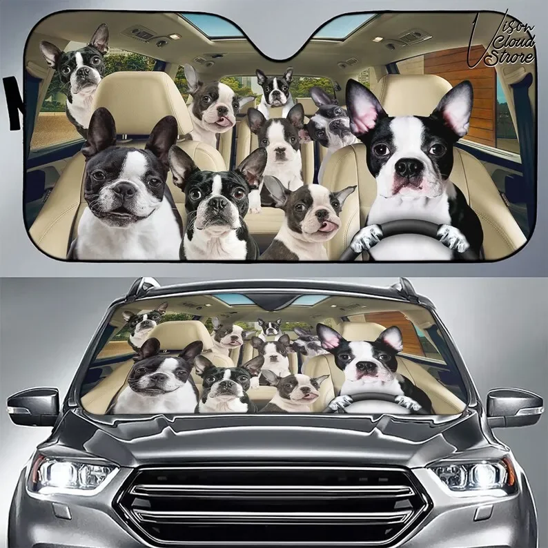 Boston Terrier Personalized Car Sun Shade Camping Car Accessories Gift Decor Custom Car Gift For Him  For Dad Gift Accessori