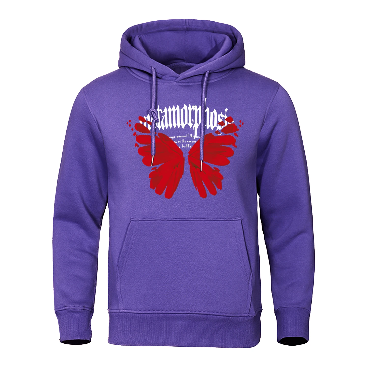 Red Butterfly Pattern And White Letters Hoodies Men Casual Hip Hop Streetwear Crewneck Fleece Sweatshirt Pullover Hoody Male