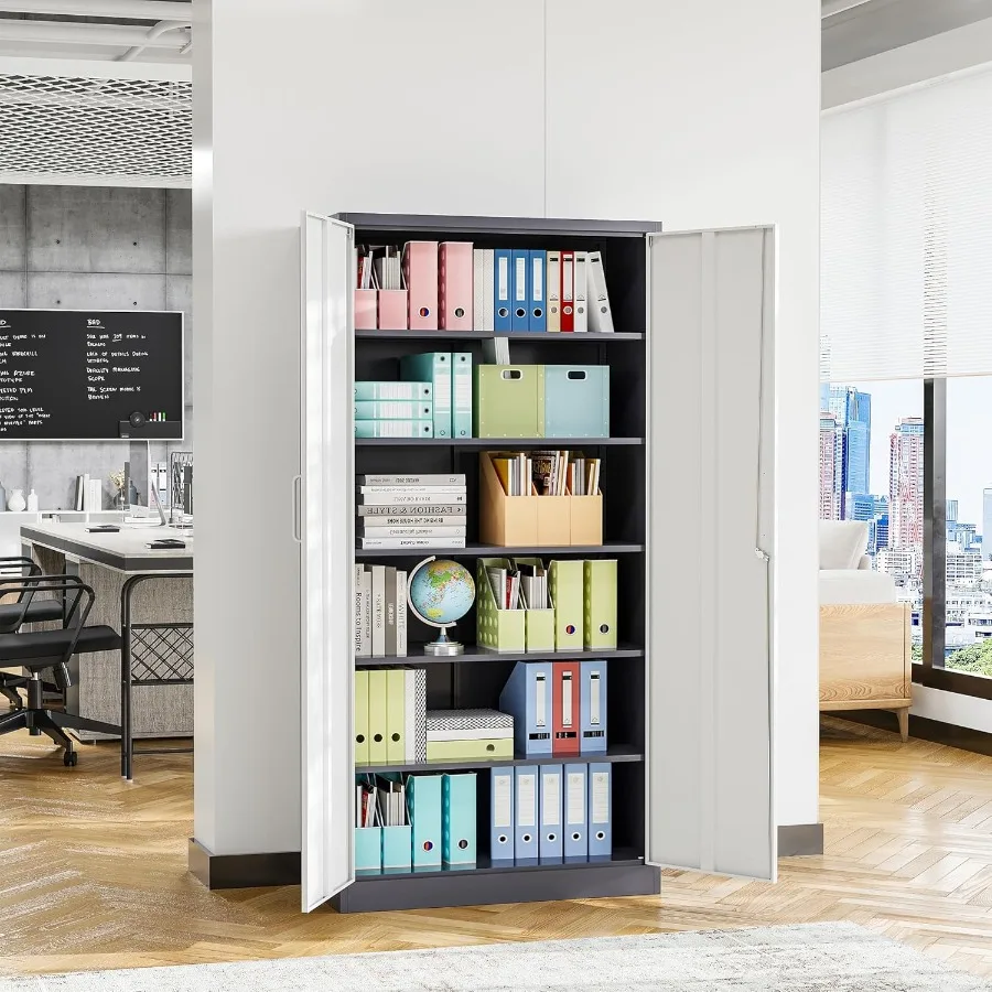 خزانة تخزين جراج معدنية مع قفل 71 خزانة ملفات فولاذية قابلة للقفل رف تخزين فولاذي مع 5 أرفف قابلة للتعديل لـ #4