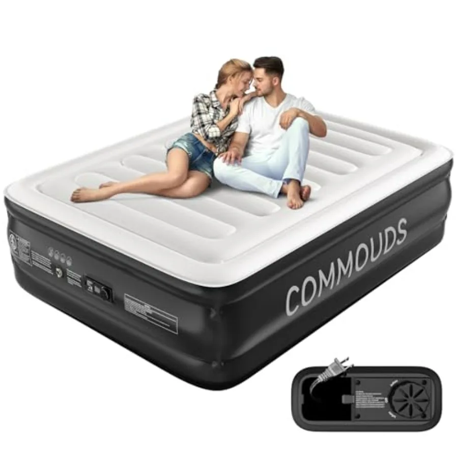 

Queen Air Mattress with Built-in Pump, 18 Raised Inflatable Mattress, PVC Waterproof Flocked Top, Quick-Setup Portable Airbed f