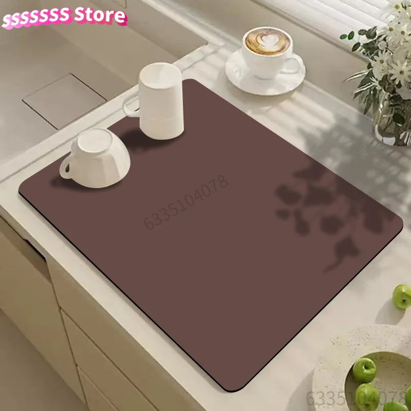 Dish Drying Mat, Premium Dark Coffee Drainage Mat, Minimalist Solid Color Coffee Maker Mat, Kitchen Dining Tabletop Accessory, S