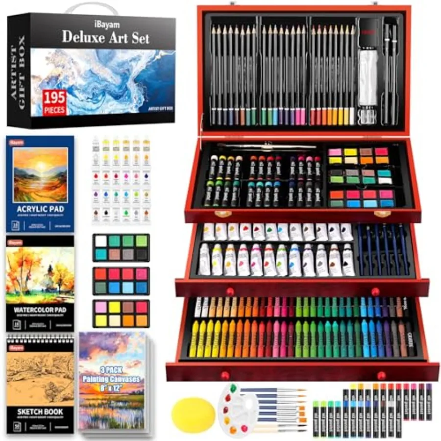 

Набор для рисования iBayam Art Supplies, 195 предметов, набор для творчества для взрослых, набор для рисования и живописи, наборы для рисования с акриловым блоком, набор красок.
