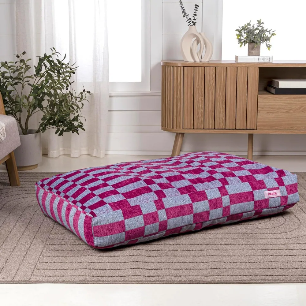 DBD3001C-M Mabel 35 بوصة × 23 بوصة سرير أليف مستطيل من القطيفة بتصميم حديث فائق النعومة قابل للغسل مع غطاء قابل للغسل، فحص عنبية