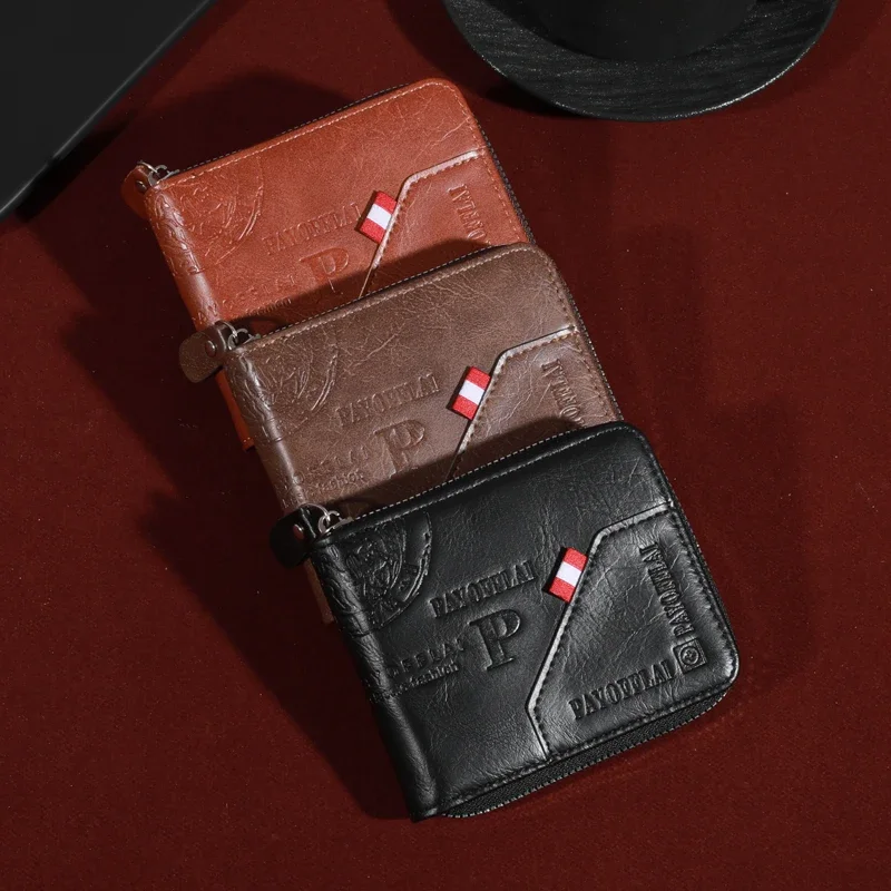 

Men's Zipper Short Wallet, Multi-card Card Holder, PU Leather Bifold Wallet Money Clip With Coin Pocket, Gift For Men