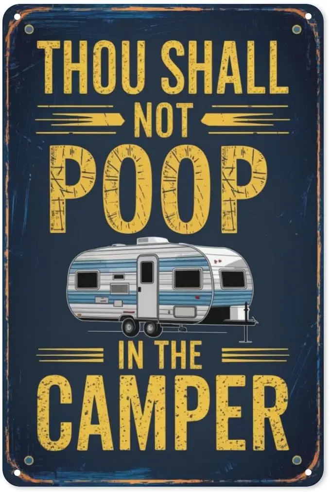 RV Bathroom Tin Sign 8X12IN Humorous Metal Wall Art for Toilet, Glampsite & Road Trip Theme Decor sign