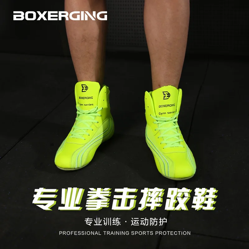 Zapatos de lucha GINGPAI, zapatos de boxeo profesionales, zapatos de entrenamiento para hombres, zapatos deportivos de cuero Artificial con parte inferior de tendón, transpirables