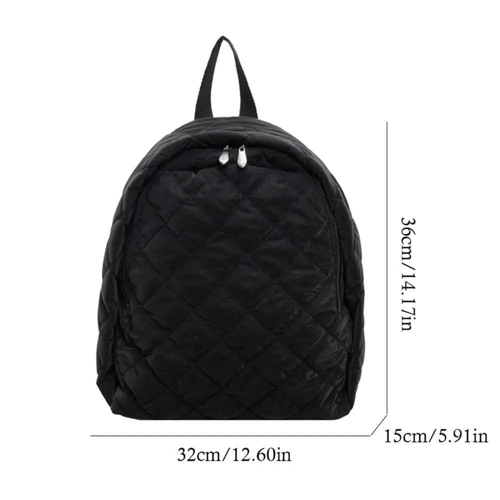 Mochila casual acolchoada de algodão para mulheres e meninas, bolsas de ombro acolchoadas inchadas leves, mochila monocromática, grande capacidade