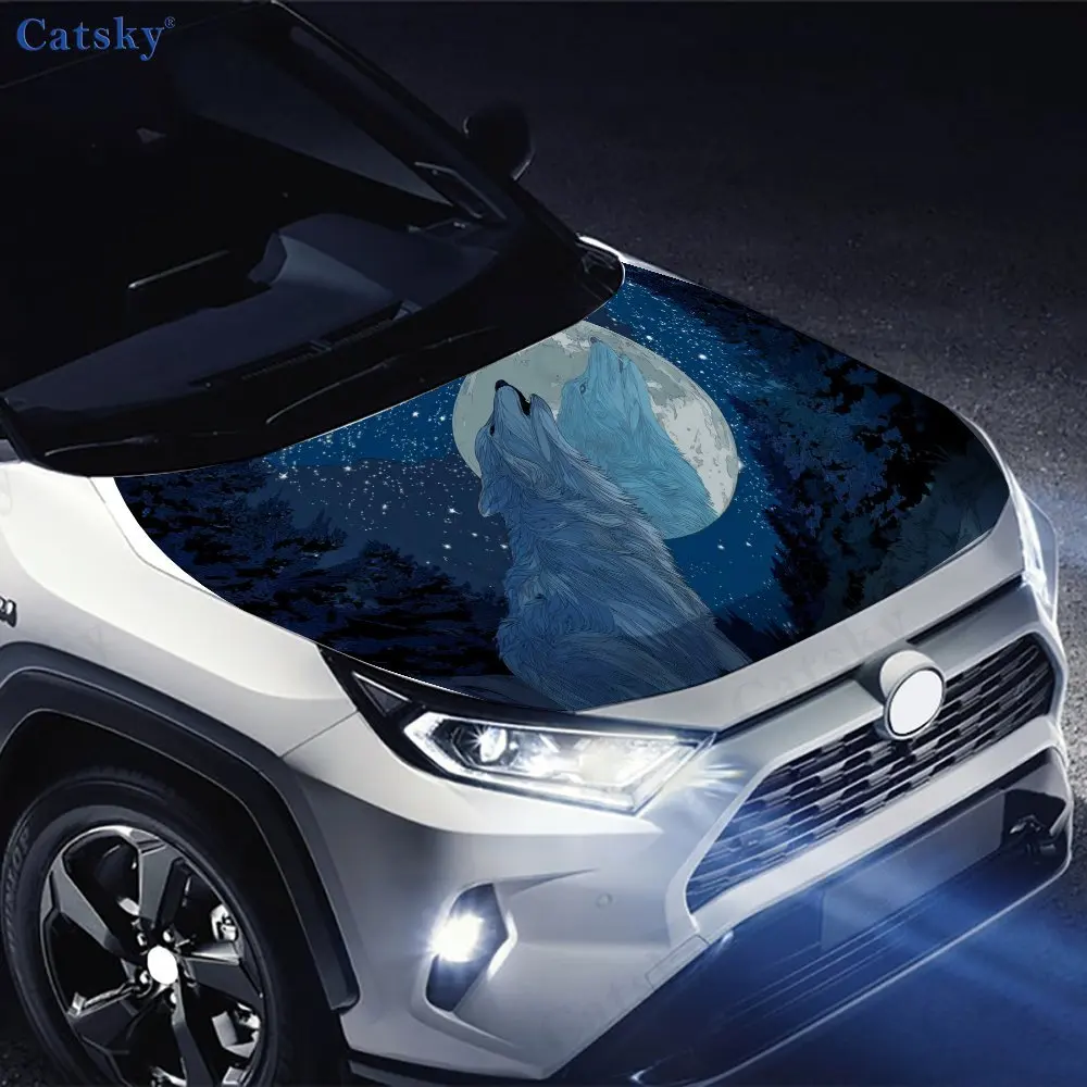 ملصق غطاء محرك السيارة Dreamy Starry Wolf Howling، ملصق فني تلقائي، ديكور شخصي خارجي للسيارة، هدية لمحبي السيارات، U
