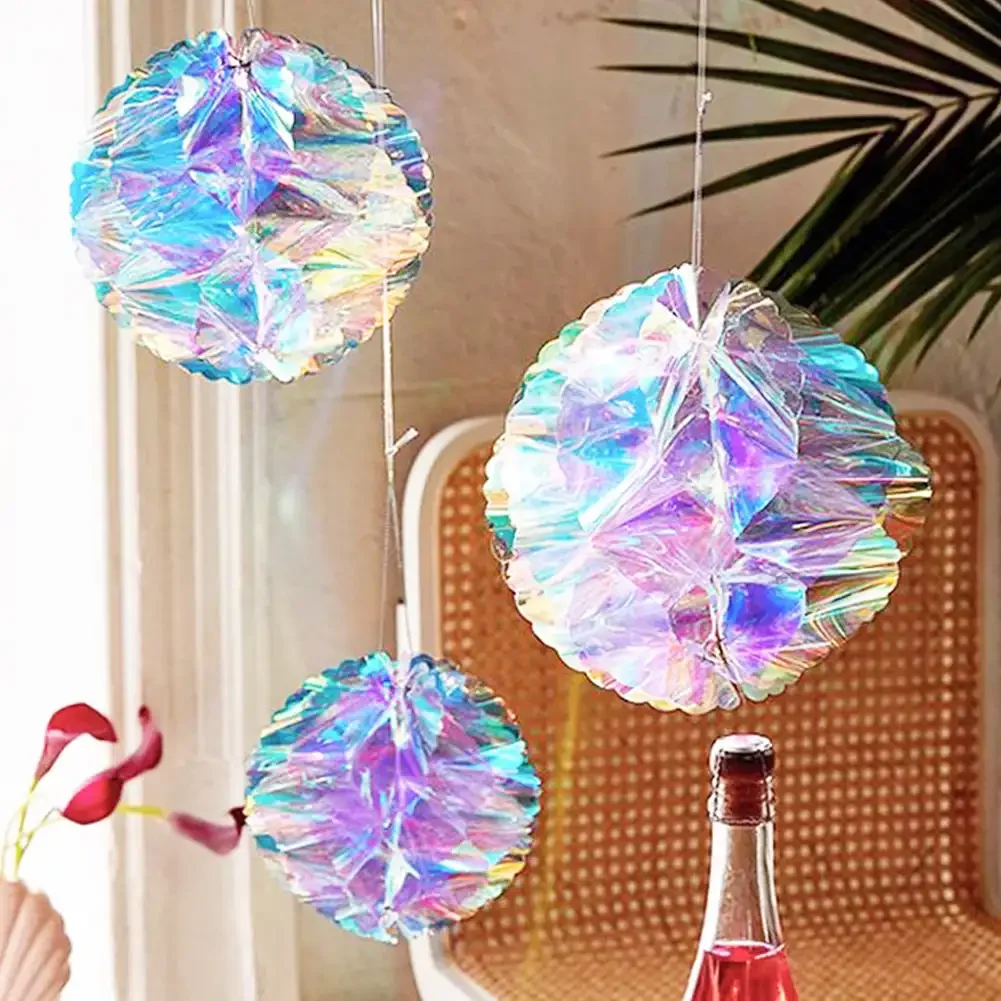 Hanging Honeycomb Ball Decor Paper Fan Snowflake Garlands Shiny Iridescent Party Decorations Birthday Wedding Disco Party Supply