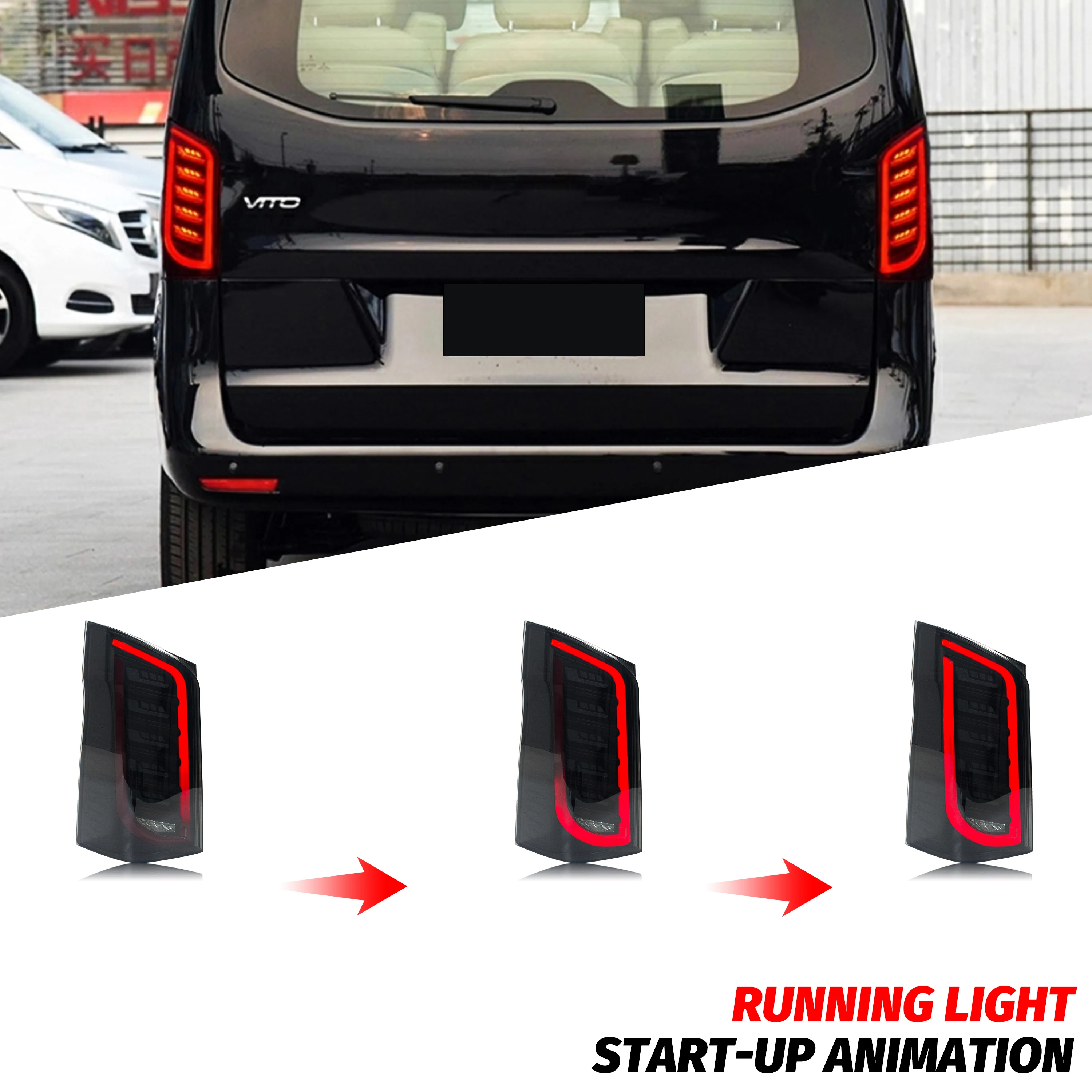 LED-Rückleuchten für Mercedes Benz Vito Metris 2016-2023, sequenzieller Blinker, schwarze Rückleuchten-Baugruppe [Nicht passend für alle V-Klasse / Vito Facelift-Modelle] – Detail 3