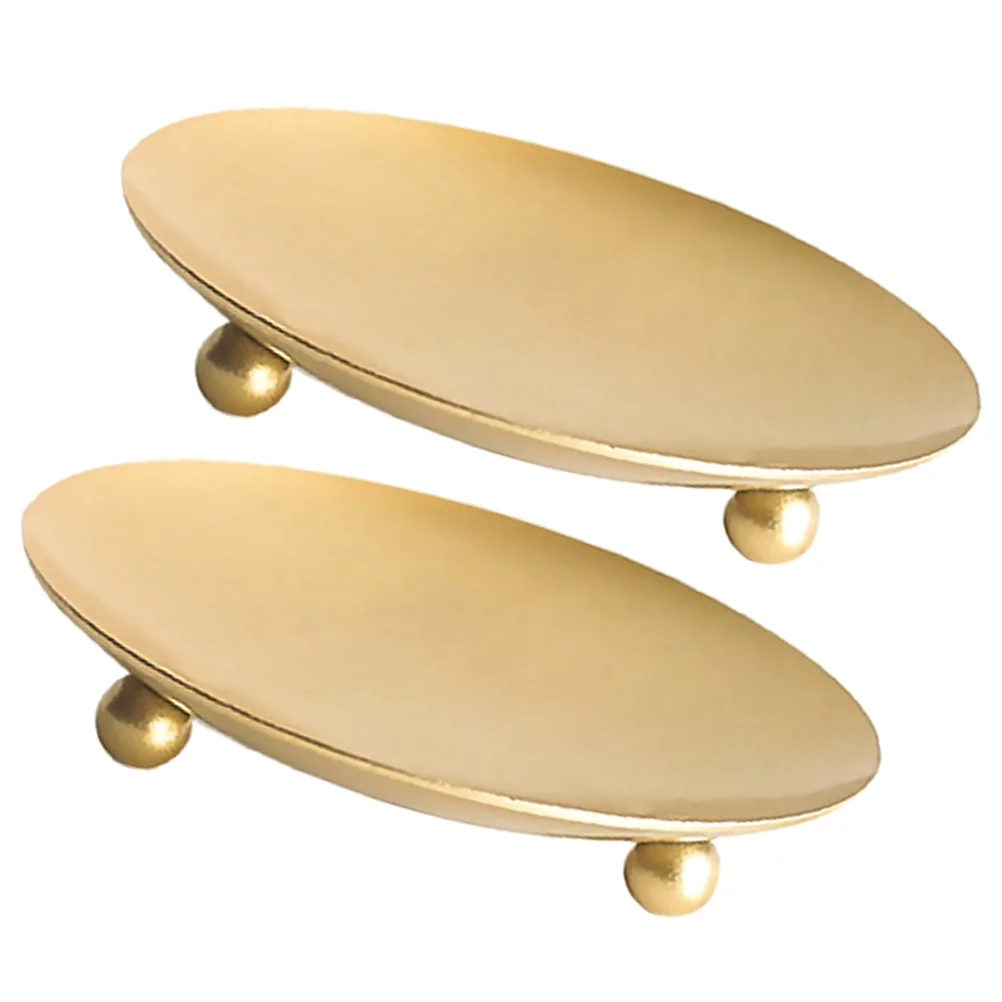 

2Pcs Gold Candleholder Tray Iron Serving Plate Modern Style Party Dessert Wedding Table Decoration Heat Resistant