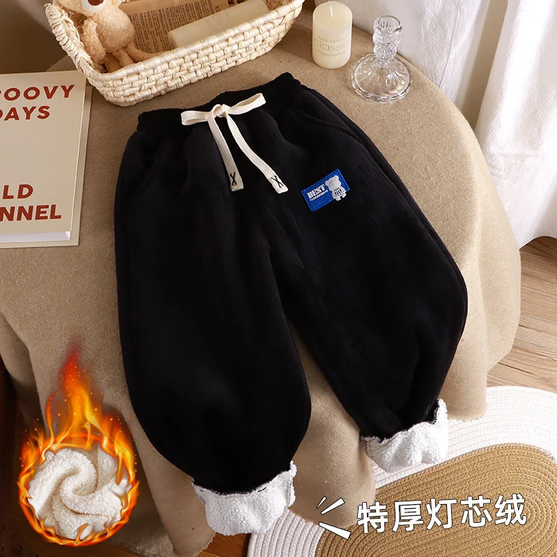 Children Plus Velvet Pants Boys Girls Warm Thicken Trousers Kids Winter Casual Sweatpants 1-6 Year Baby Elastic Waist Pants