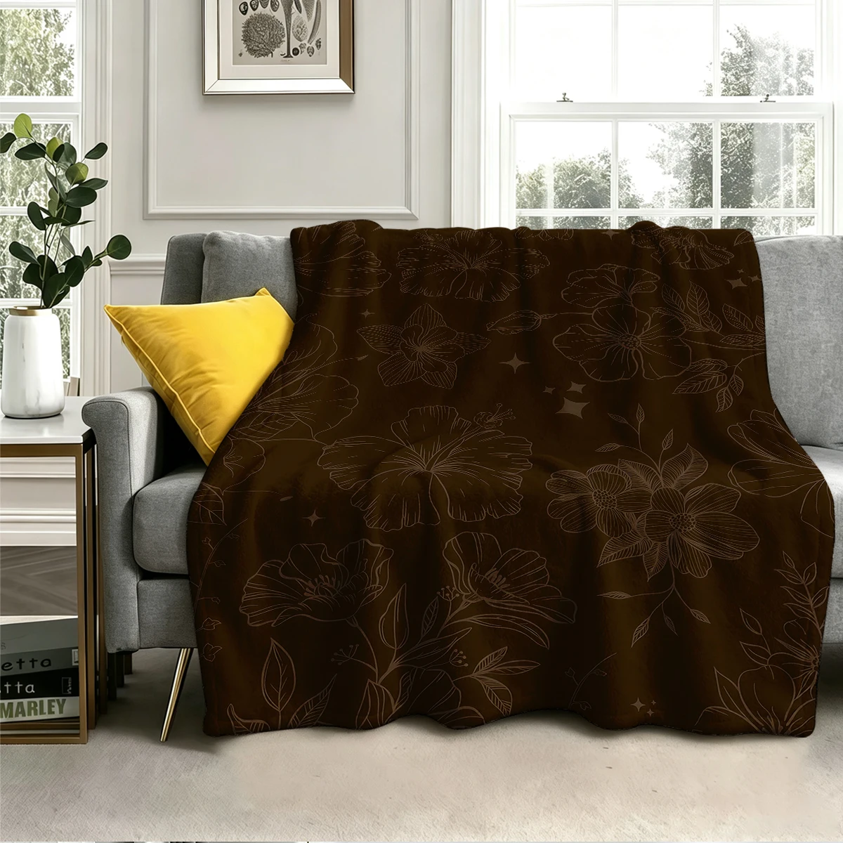 Floral Sketch  Flannel Blanket Warm Soft Halloween Christmas Couch Warm Cozy Decorative Decor Gift for All Season