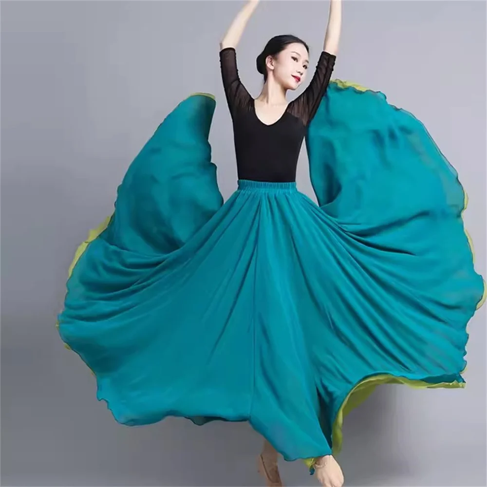 Women Double-side Chiffon Big Swing Skirt 720 Degree Classical Dance Skirt Belly Dance Costume Stage red Performance Maxi Skirts