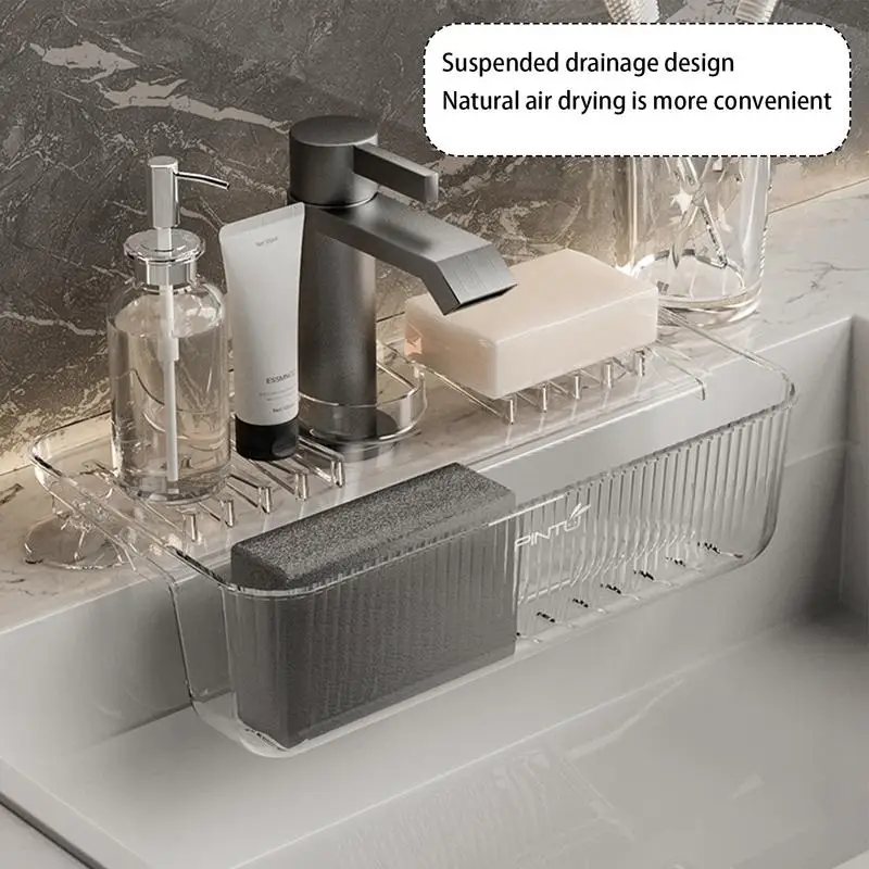 Over Sink Sponge Holder Suction Cup Over Sink Organizer For Faucet Multifunctional Sink Basket With Drain Holes Splash Proof