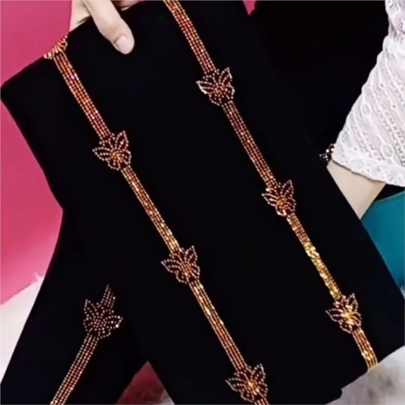 Plus Size High Waist Stretch Rhinestone Leggings Trousers Women Autumn Winter Warm Slim Shaping Elastic Pants