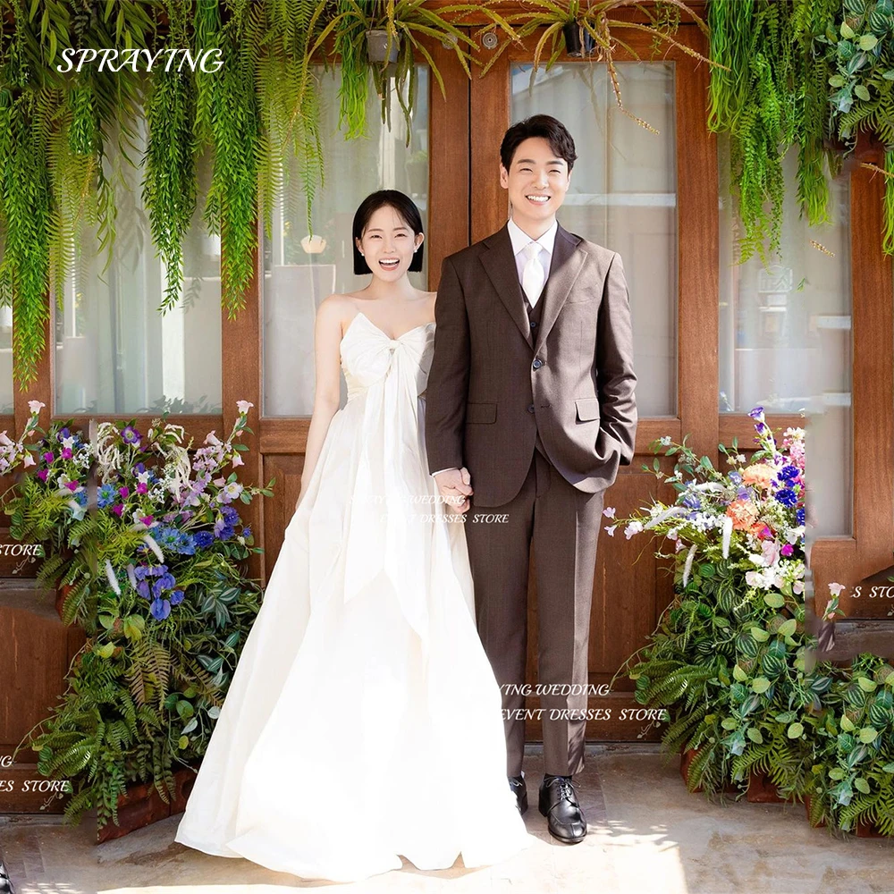 

SPRAYIN Simple Butterfly Korea Wedding Dress Photoshoot Strapless A Line Bridal Gown Floor Lengt 웨딩드레스h Silk Taffeta