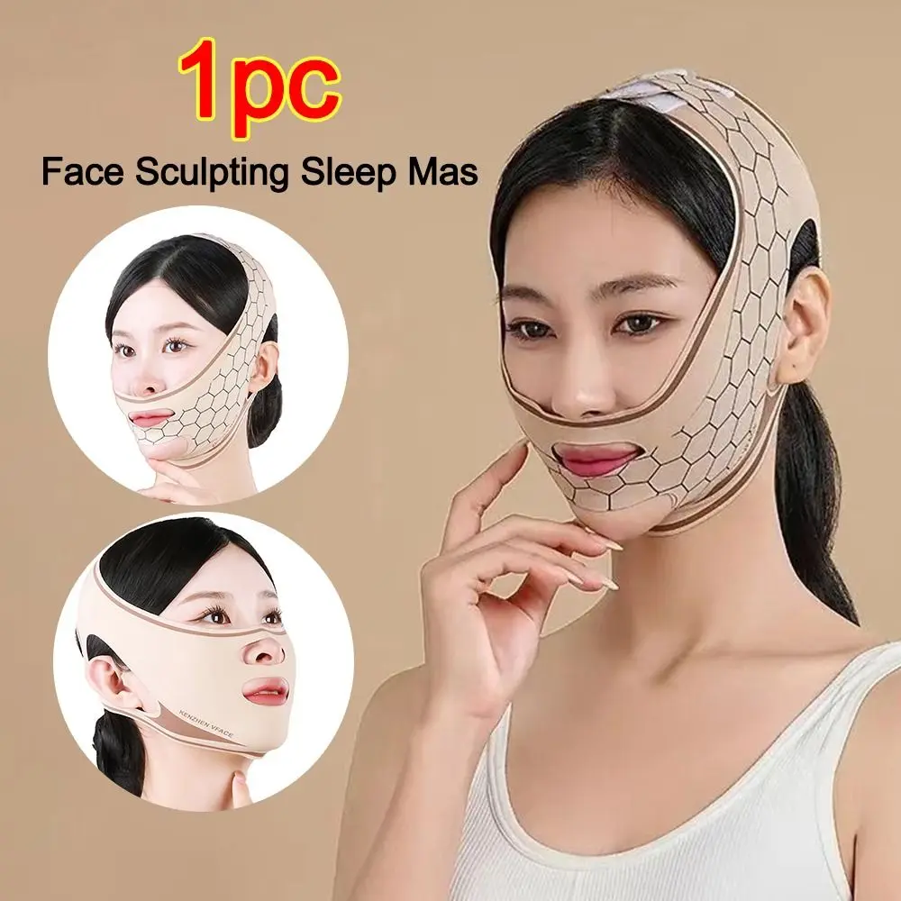 قناع نوم لنحت الوجه قابل للتعديل، قناع تشكيل على شكل حرف V قابل للتنفس لشد الوجه، قناع تبريد قابل لإعادة الاستخدام على شكل حرف V #5