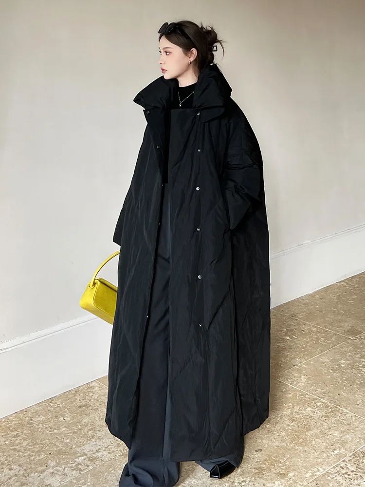 

Зимняя женская длинная хлопковая куртка, корейская мода, свободное толстое пальто, однотонное стеганое простое теплое пальто средней длины с лацканами