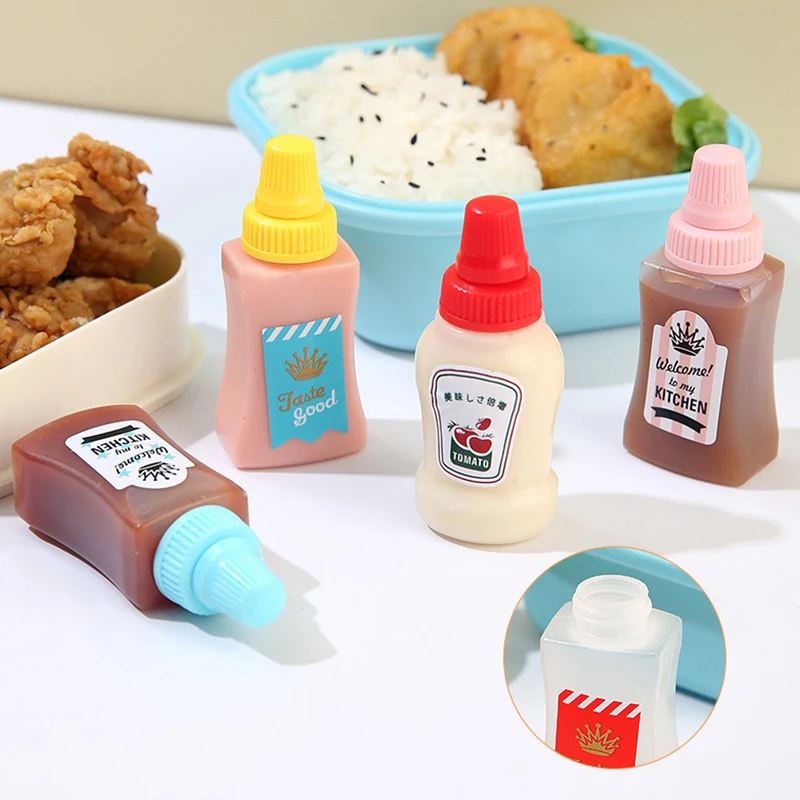● 2Pcs Mini Seasoning Sauce Bottle Portable Ketchup Bottle Salad Dressing Container For Bento Lunch Box Kitchen Accessories