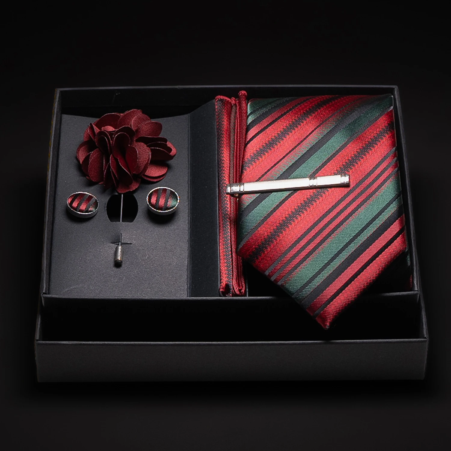 JEMYGINS New Designer silver gray Ties For Men Wedding Party Neck Tie Pocket Square Cufflink Pin Gift Box Set Gravat Accessories