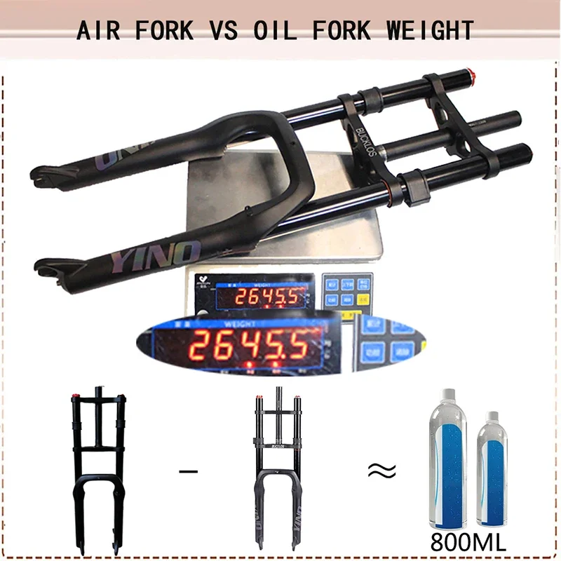 BUCKLOS 20*4.0 Snow Bike Fat Front Fork Magnesium Alloy Hook MTB Fork 135mm Travel Suspension Air Fork for E-bike Mountain Bike