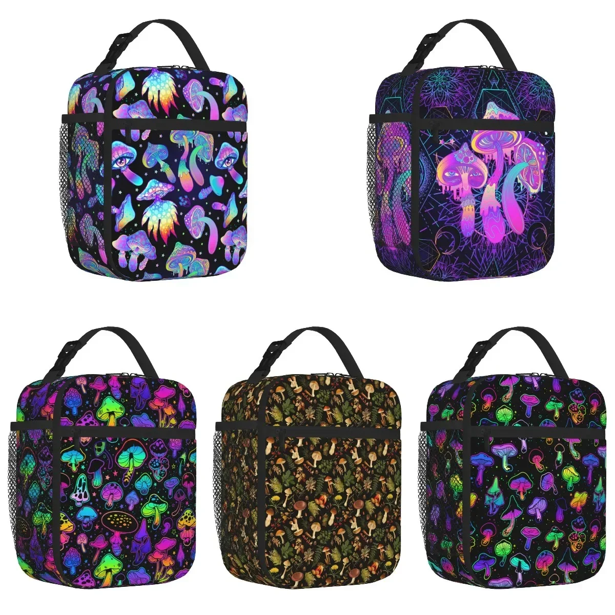 

Magic Psychedelic Mushrooms Colorful Hippie Boho Lunch Bag Portable Insulated Lunch Bag Reusable Cooler Totes for Picnic Camping