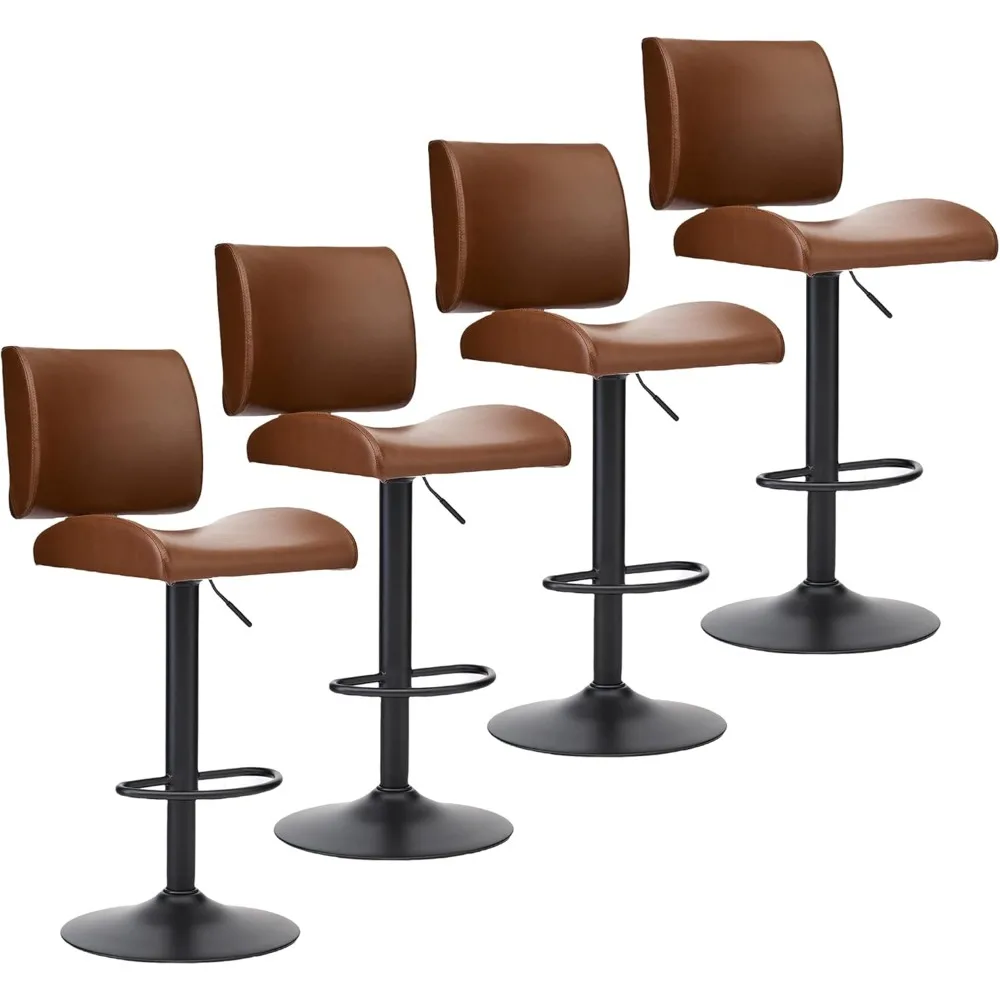 

Swivel Bars Stools Set of 4,Modern Adjustable Bar stools with Back,Brown Faux Leather Kitchen BarsStools,Counter Height BarStool