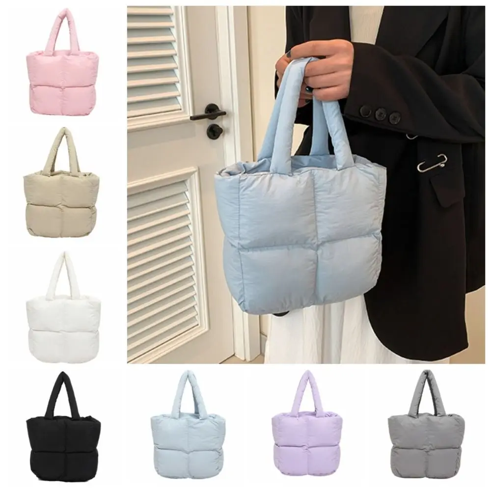 

Casual Nylon Space Cotton Handbag Padded Large Capacity Cloud Tote Bag Solid Color Commute Puffy Shoulder Bag Unisex
