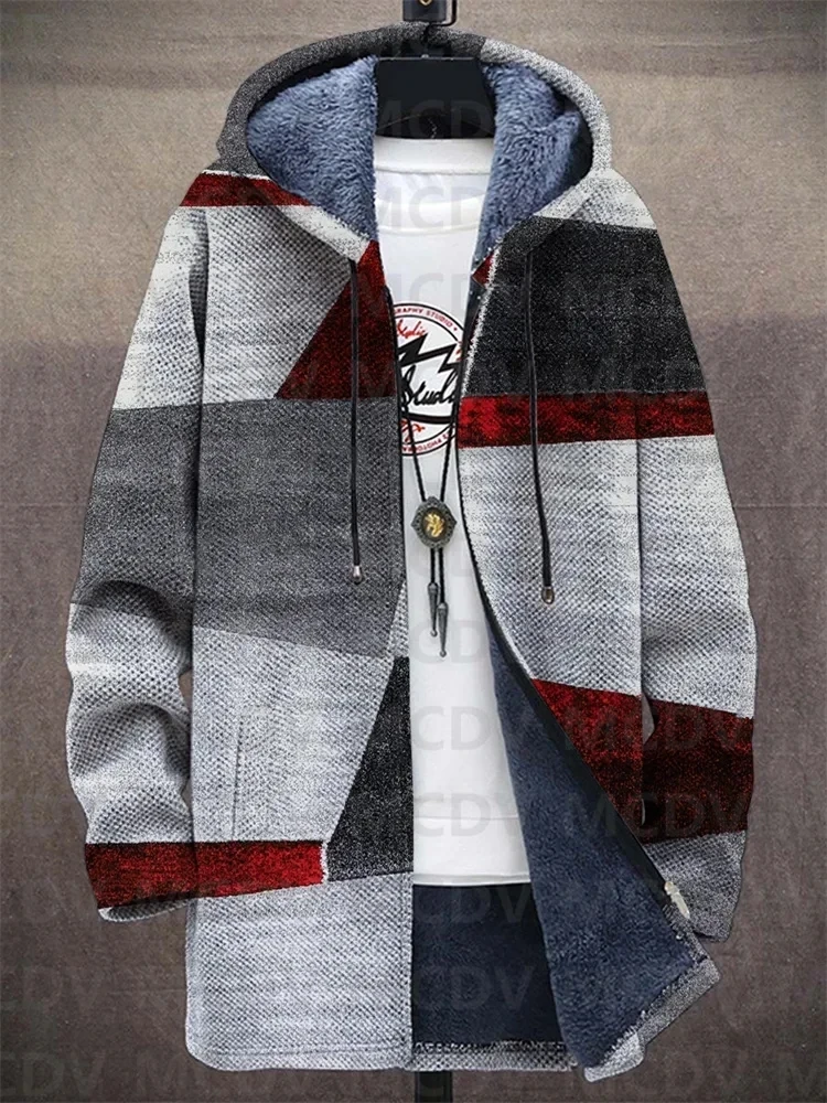 

Модный зимний мужской плащ на молнии в стиле ретро с 3D принтом, толстая плюшевая толстовка на молнии, нейтральная уличная повседневная шерстяная теплая куртка Z0346