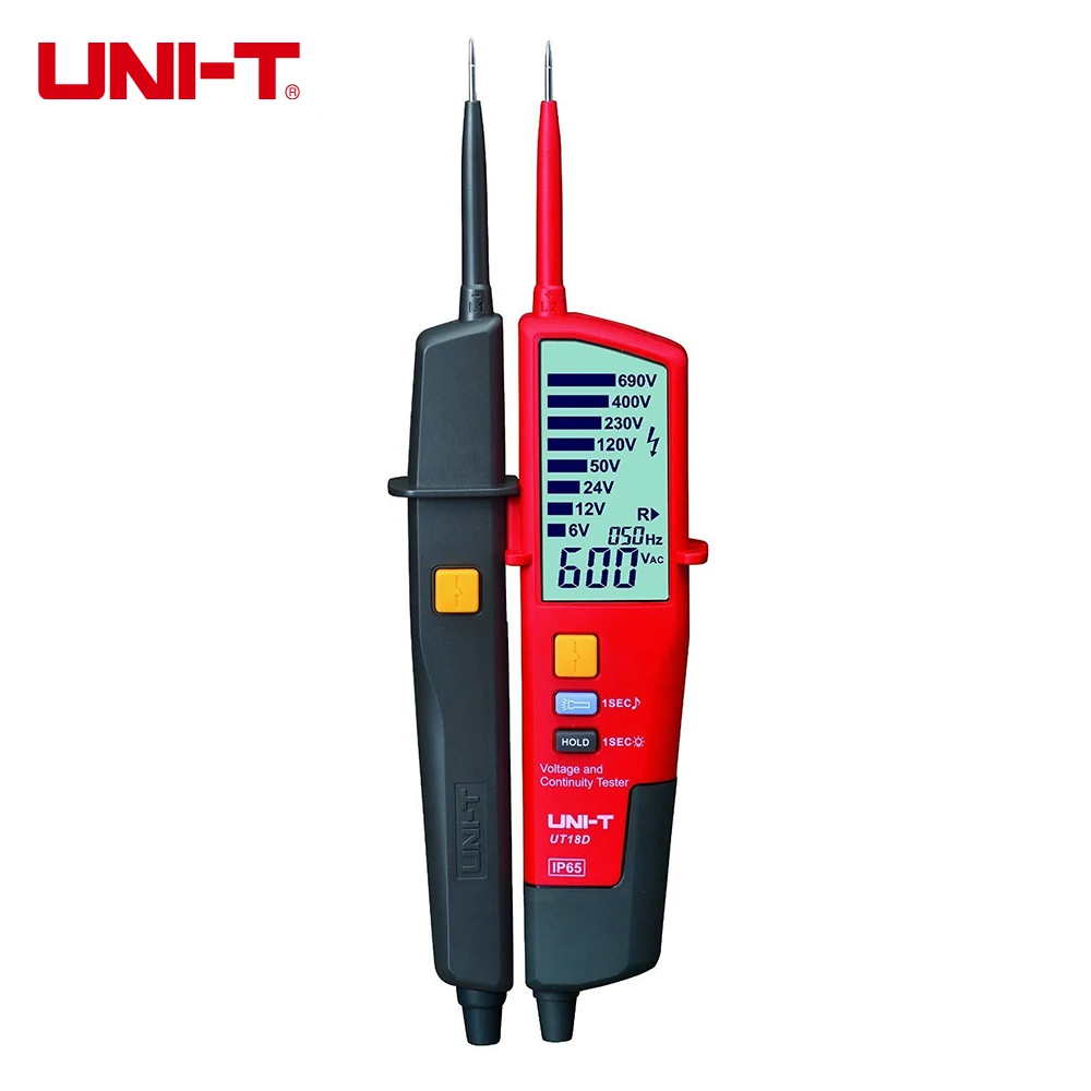 

UNI-T UT18D Voltage and Continuity Tester 6V-690V AC/DC Voltage Meter Phase Rotation RCD Polarity Test IP65 Digital Multimeter