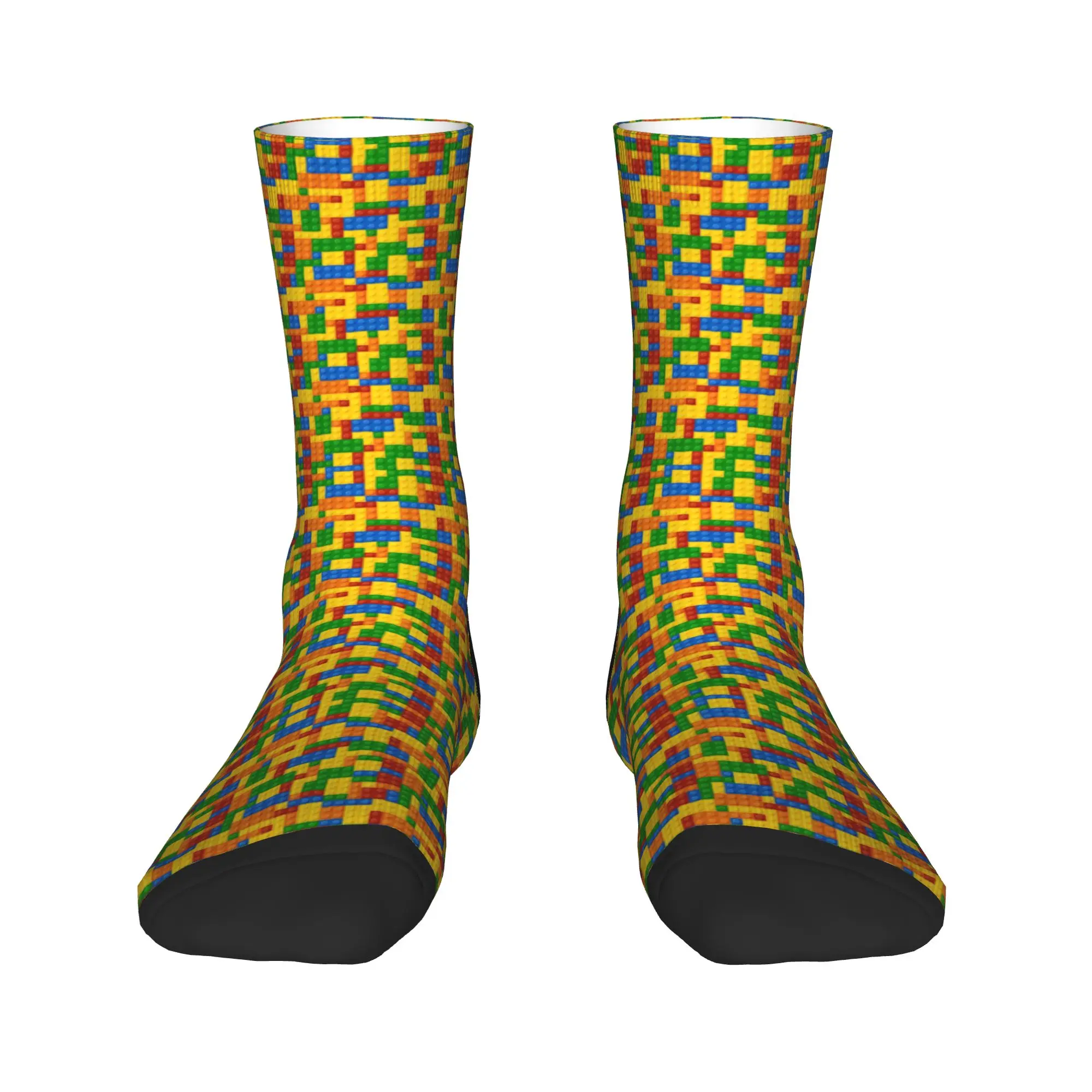 Rainbow Building Blocks Print Socks  Anti Skid Stockings Men Soft Breathable Skateboard Socks Winter Funny Design Socks