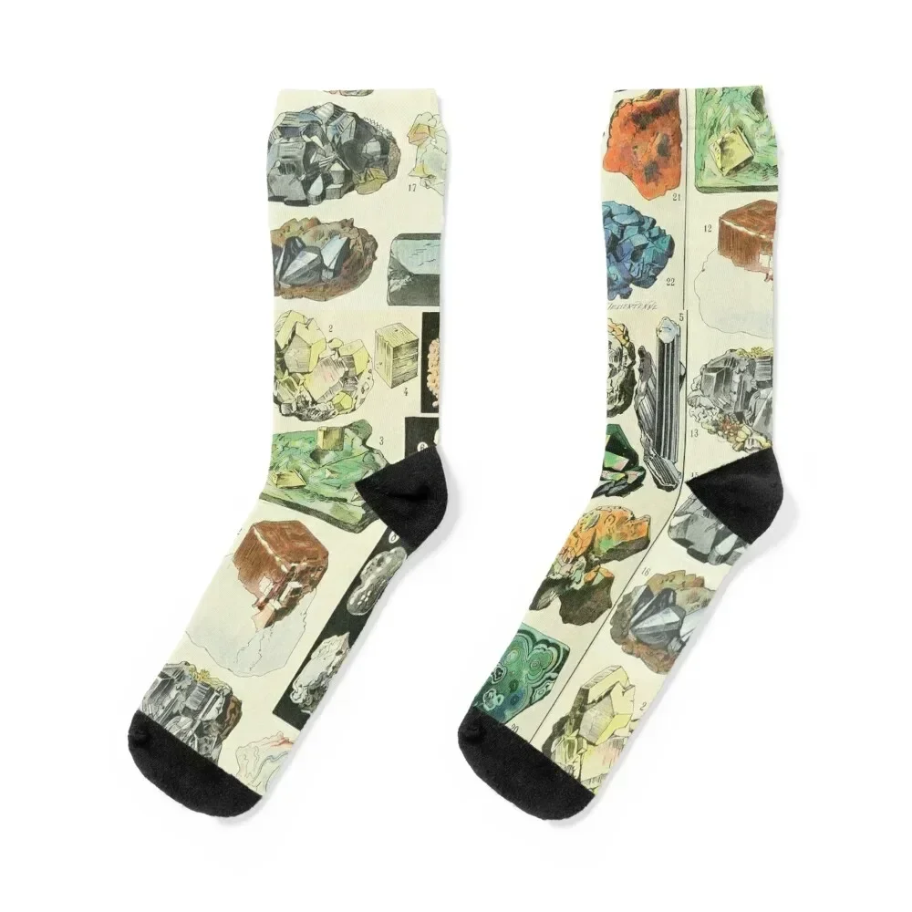 

Colorful Minerals Crystals Gemstones Vintage Illustration, Geology Precious Stones Gem, Mineralogy Earth Science Socks