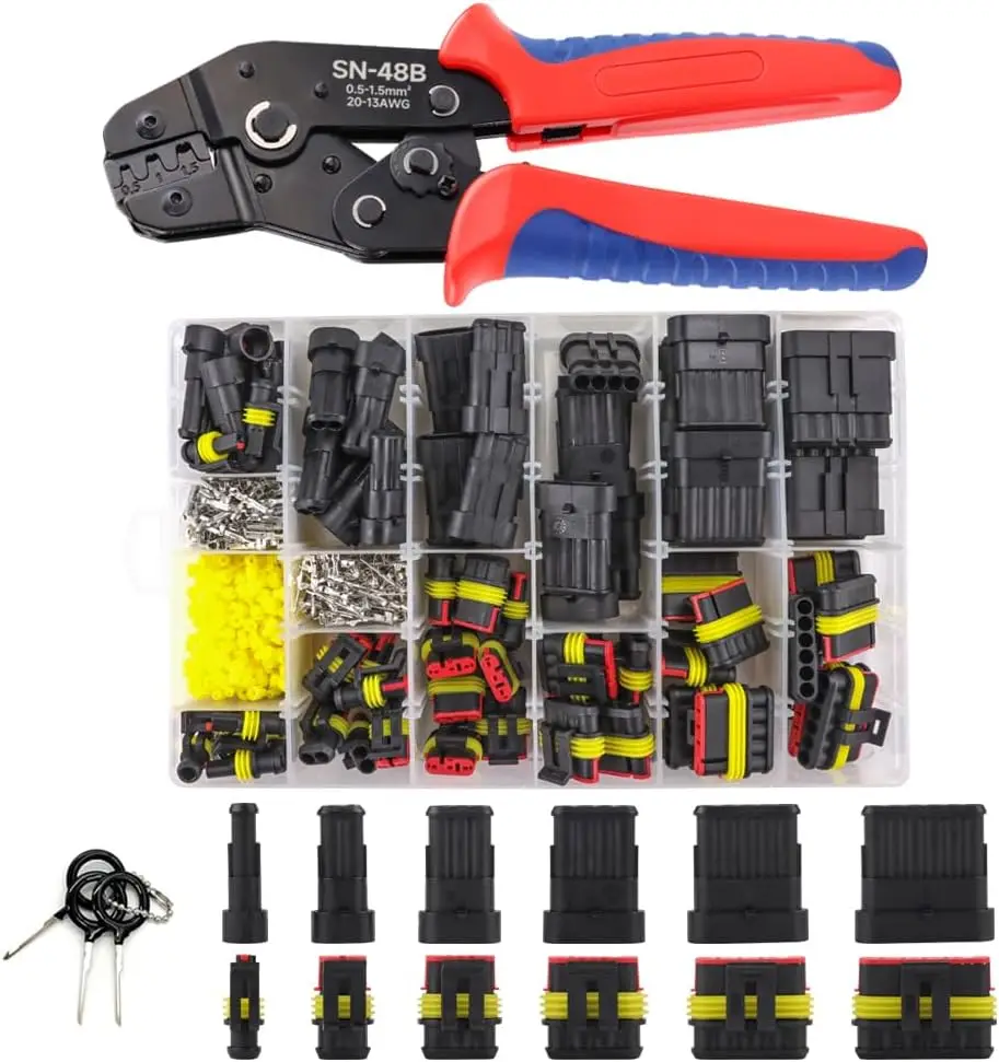 

43 комплекта, 711 шт., водонепроницаемые разъемы для проводов с инструментом, автомобильные мужские/женские 1/2/3/4/5/6-контактные для автомобилей, мотоциклов и лодок 22-16AWG