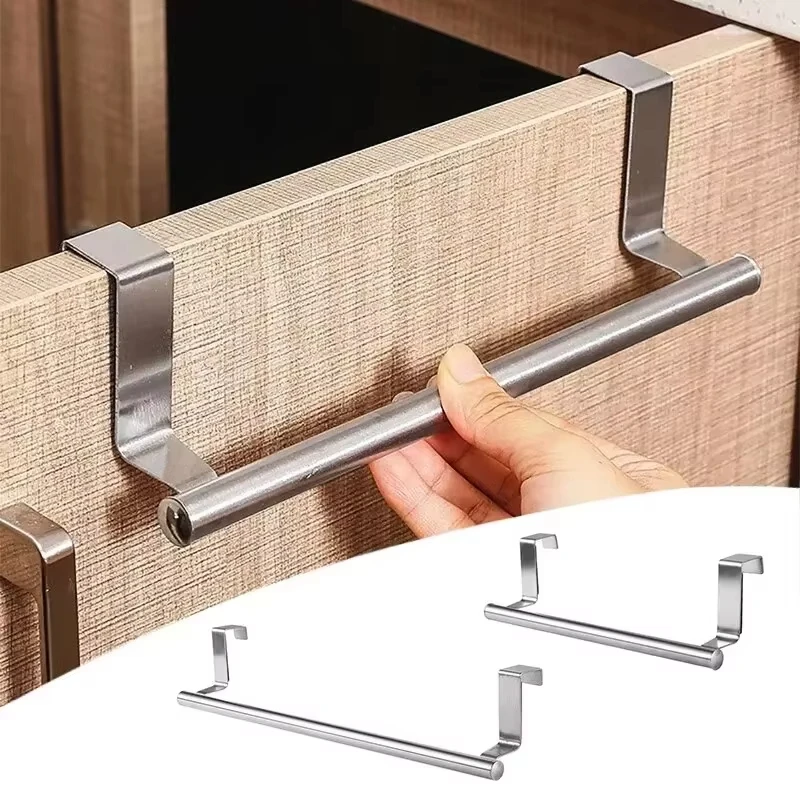 

Stainless Steel Bathroom Kitchen Cabinet Rag Shelf Dishcloth Hanger Single Pole Towel Rack Over Door Back Type Hanging Holder
