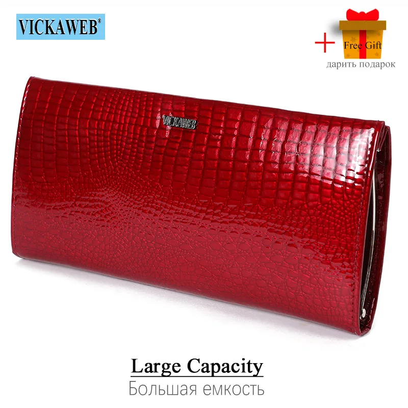 Free Gift Big Hasp Wallet Women Genuine Leather Ladies Solid Long Fashion Female Purses Card Hold Alligator Woman Money Bag 823